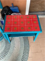 Vintage blue table with tile top