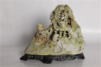 A Chinese Hand Carved Soapstone Sculpture on Stand