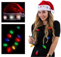 Blinking LED Santa Hat & Christmas Light Necklace