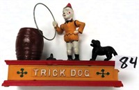 Cast Iron Bank, Clown and Dog. Mechanical 7"H