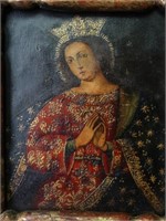 Antique Icon Painting on Slate in Gold Frame