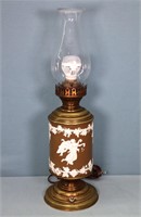 Antique Electrified Jasperware Oil Lamp
