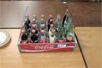 Wood Coca-Cola Crate w/ Bottles. Some are Vintage