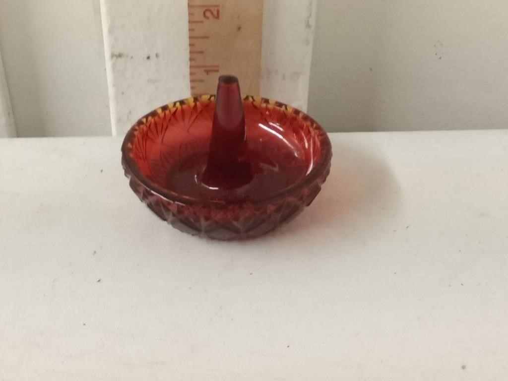 Fenton ruby red & amberina ring dish