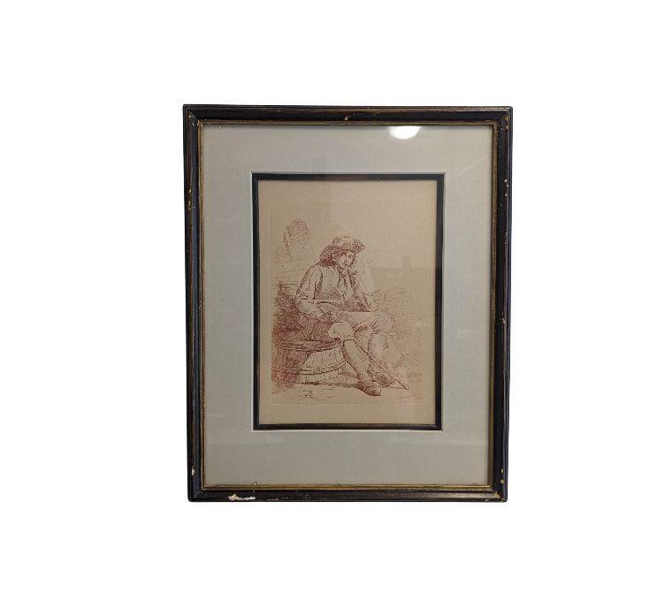 Framed Drawing of a Smoking Man