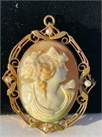 14k Estate Cameo with Pearls