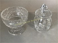 WATERFORD FOOTED BOWL AND CONDIMENT JAR
