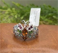 Sterling Silver .925 Multi-Gemstone Butterfly Ring