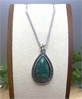 18" Sterling Necklace & Teardrop Malachite Pendant