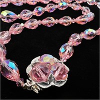 1950's Sherman Pink Crystal Bead Necklace - Signed