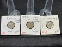 1935 P D S Mercury Dimes