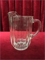 Vintage Ribbed Glass Water Pitcher w/ Ice Lip