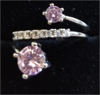Pink Zunite / diamond ring sz8 sterling silver 925