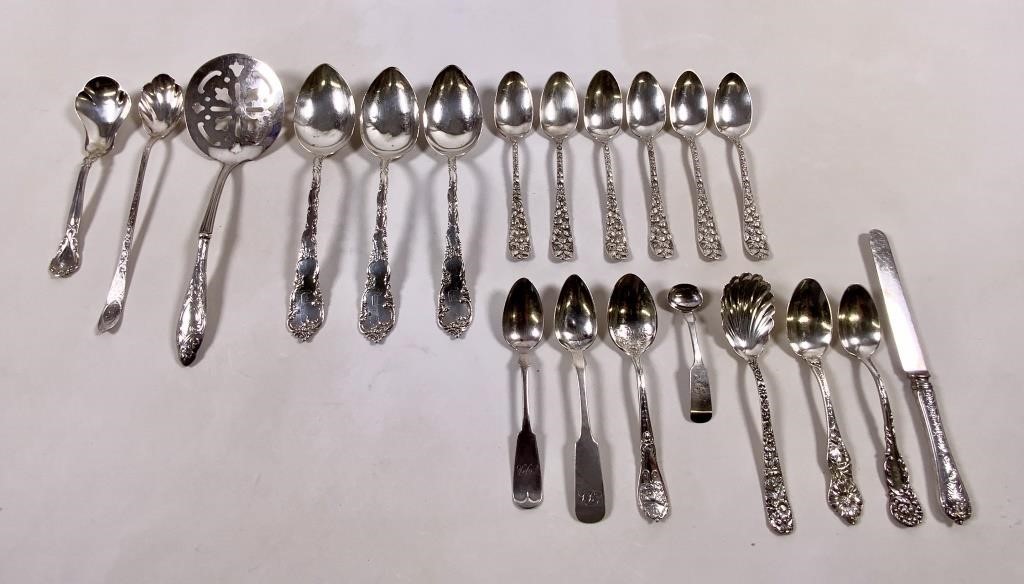 Sterling flatware: 3 serving spoons, W in between