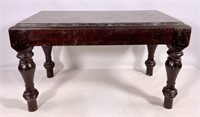 Turned leg bench-table, marble insert top,