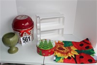 Spice Rack, Goat Tin, Garden Flag, Green Vase