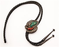 Navajo Sterling Green Turquoise Coral Bolo Tie