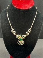Vintage necklace - green and clear rhinestones