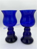 Lot of 2 Cobalt Blue Hand Blown Glass Vases