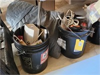 BUCKET OF MISC. ITEMS & TARP