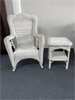 White wicker rocking chair with white wicker s