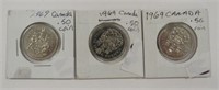 Lot 3 - 1969 Canada 50 Cent Coins In Holders