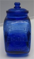 COBALT BLUE GLASS PENNANT SALTED PEANUT JAR 9.5"