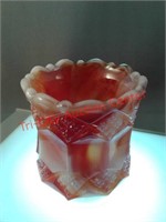 Imperial Glass red / Slag toothpick holder, 2 1/2
