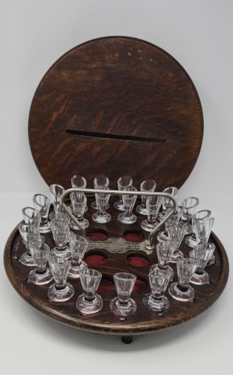 Antique Tiger Oak Case Wine Server Communion