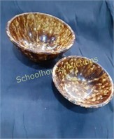Brown & Gold Pottery Bowls marked  8" & 6"