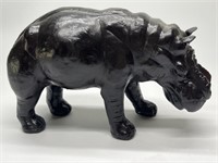 Leather Wrapped Hippopotamus Figurine