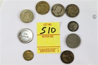 1 Lot of 9 Foreign Coins and Tokens (3 Are