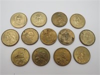 Nine Presidential and Four Sacagawea Dollar Coins