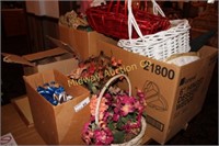 4 BOXES OF BASKETS/ CHRISTMAS DECORATIONS