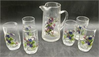 (II)  Avon Pitcher & Glasses ( Wild Violets