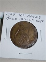 1909 UK Penny W/ Back Milled Out