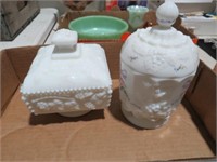 WESTMORELAND &GRAPE PATTERN MILK GLASS CANDYDISHES