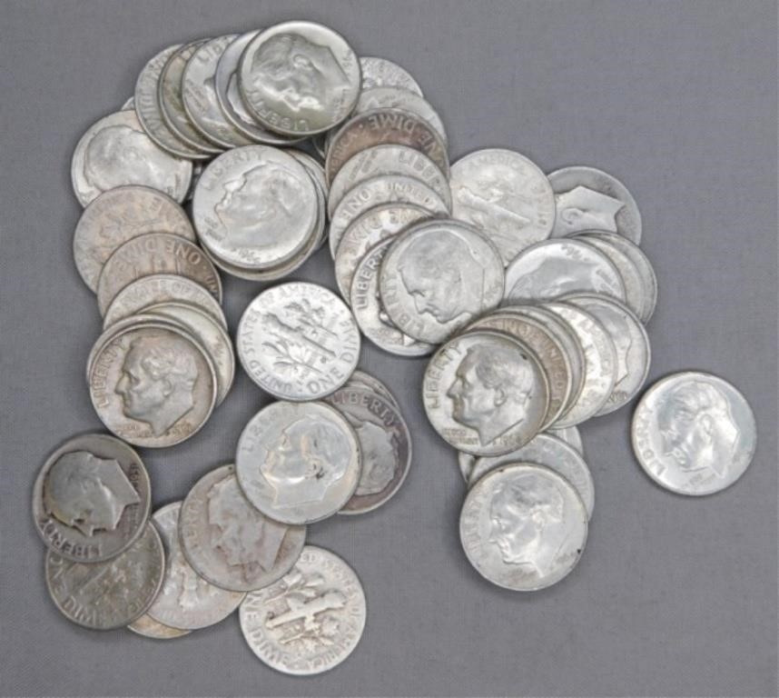 (50) Assorted Roosevelt Silver Dimes.