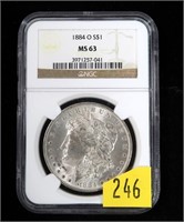 1884-O Morgan dollar, NGC slab certified MS-63