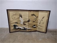 Vintage Hand Painted 4 Panel Divider