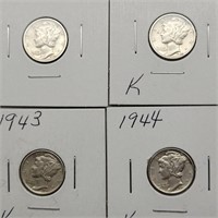 4 MERCURY DIMES 1941, 42, 43 & 44