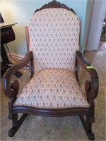 Victorian Style Walnut Upholstered Rocking Chair