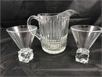 Glass Pitcher with 2 "Rocks" Glasses