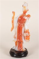 Chinese Carved White and Orange Agate Kwan Yin,