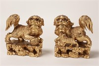 Pair of Chinese Gilt Carved Wood Kylins,