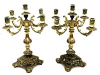 (2) Solid Brass 5-Arm Candle Holder Candelabras