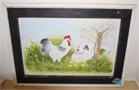 SIGNED CANVAS PAINTING OF CHICKENS