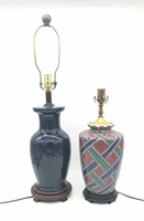 Two Porcelain Decorated Table Lamps