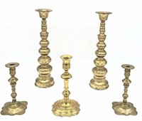 Brass Candlesticks Including Queen Anne