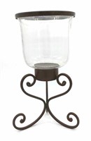 20" Iron and Blown Glass Candle Stand